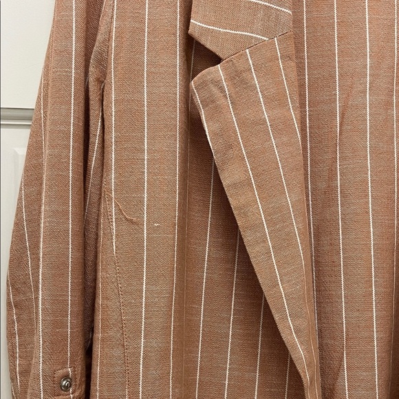 Stradivarius Brown and White Striped One Button Closure Casual Blazer - Sz Small - Picture 5 of 16